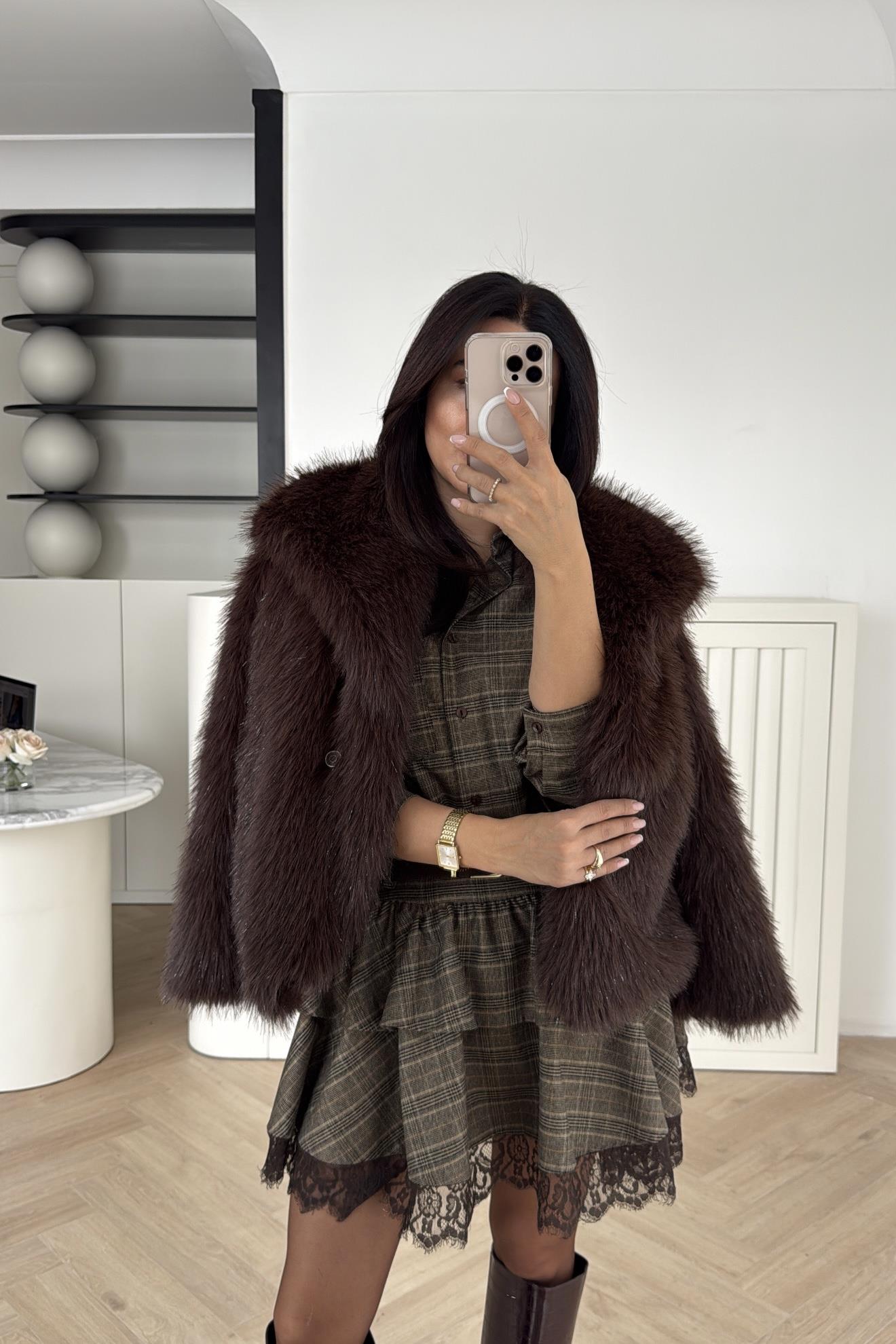 SİM DETALI ŞAL YAKA KÜRK KAHVE