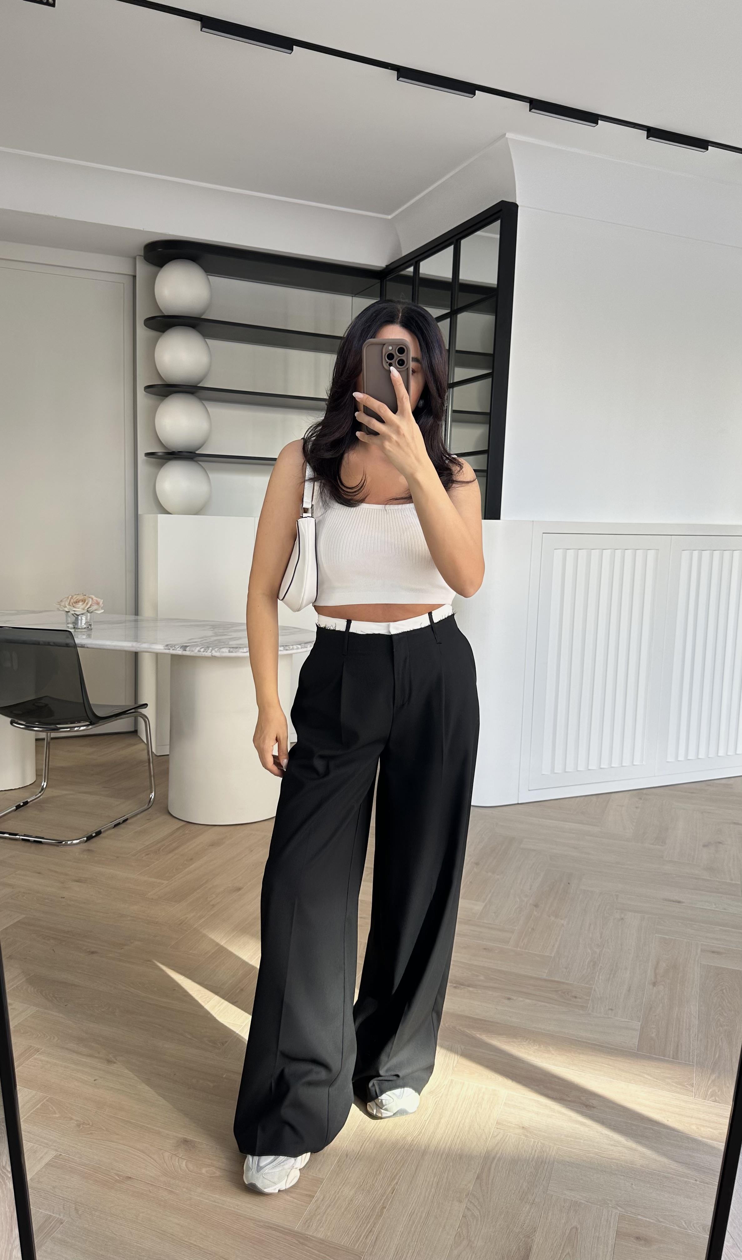 Siyah Bel Detaylı Premium Palazzo Pantolon