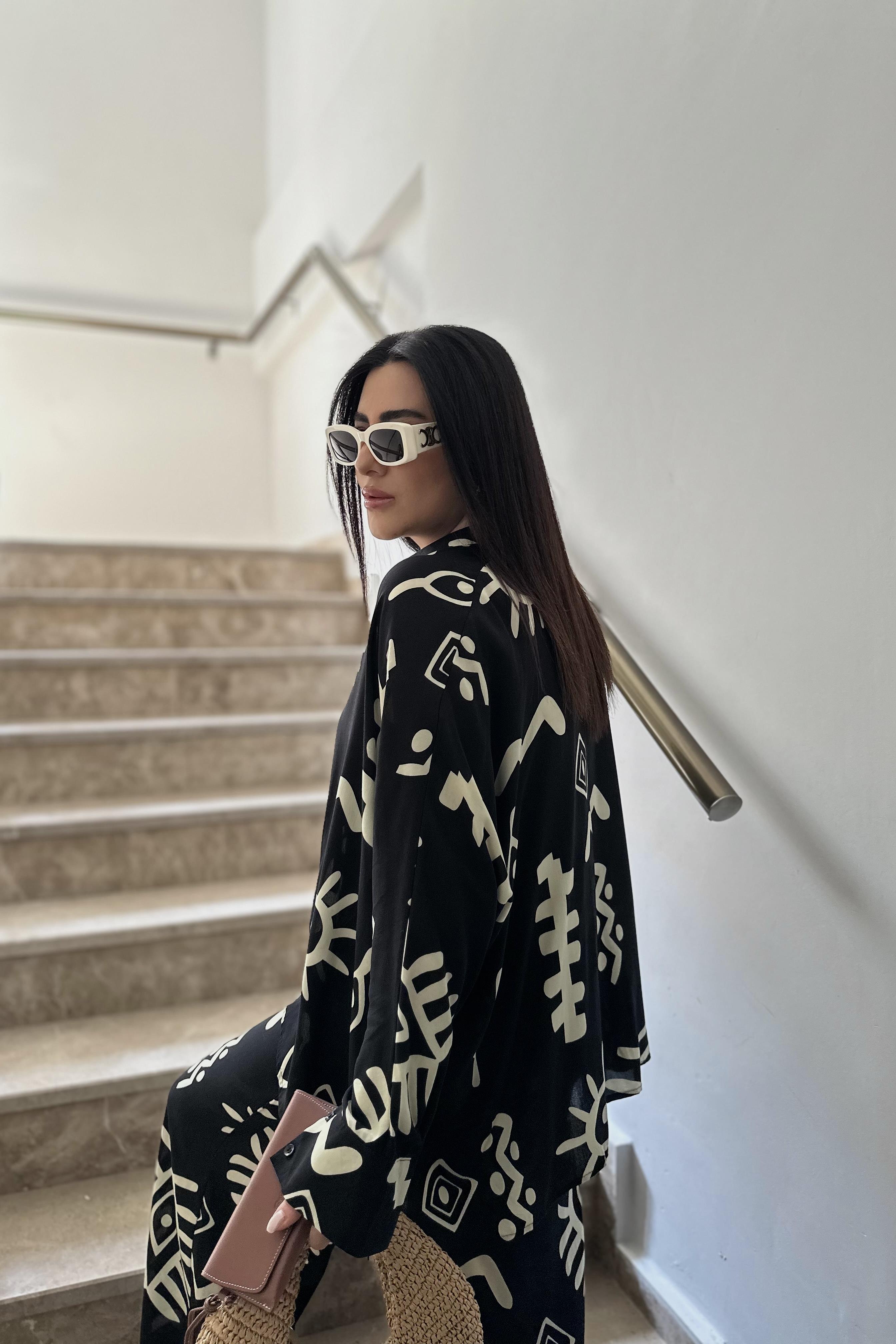 Siyah desenli pamuklu viskon takım