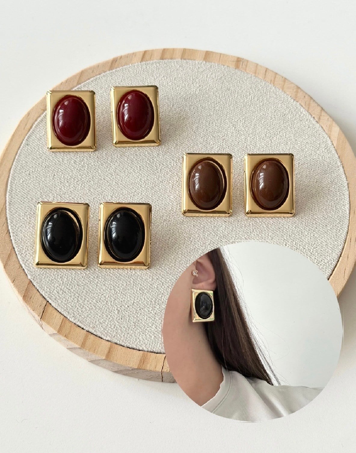 SİYAH KARE PLAKA VİNTAGE KÜPE