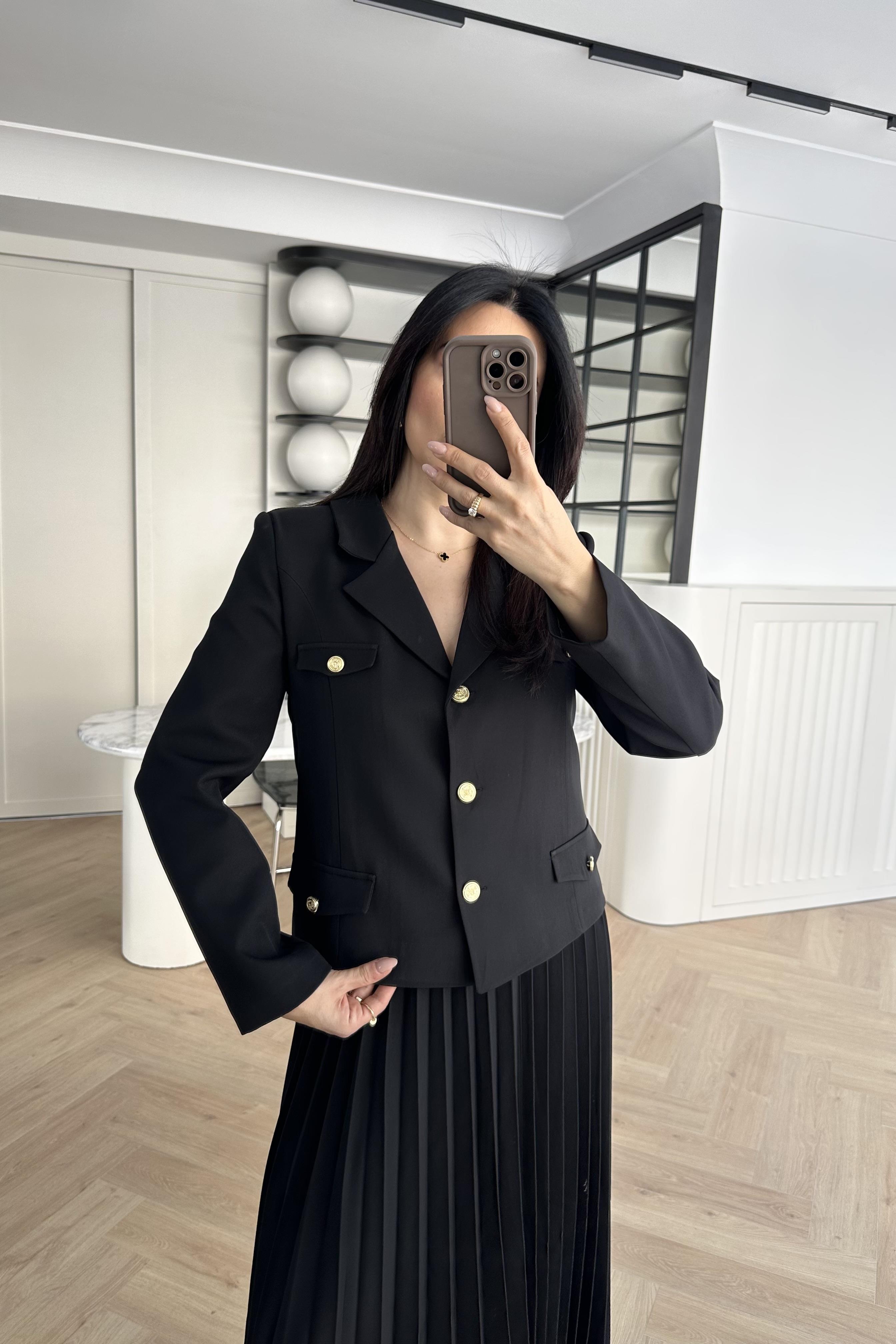 Siyah Kemerli Blazer Ceket Etekli Premium Takım