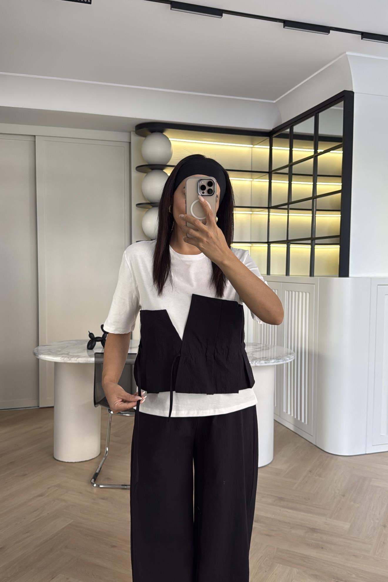 SİYAH KORSAJLI TİŞÖRT PANTOLON TAKIM 