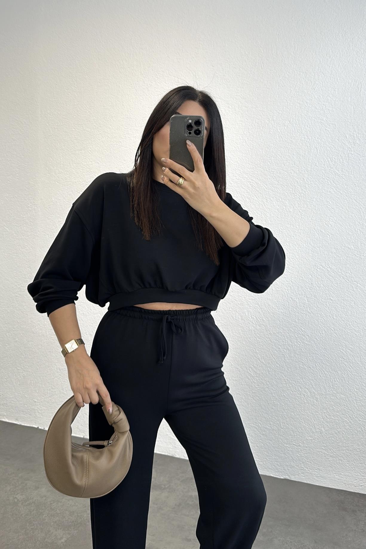 Siyah Modal Kumaş Eşofman Takım