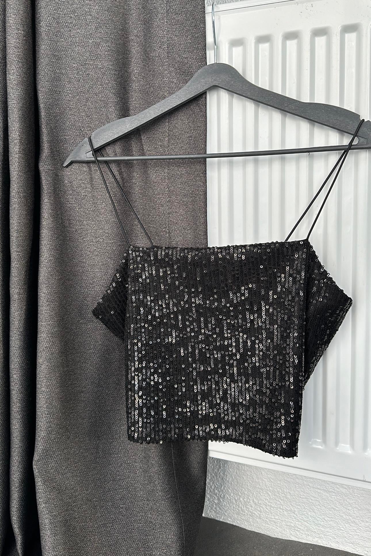 Siyah Payetli Astarlı Büstiyer 