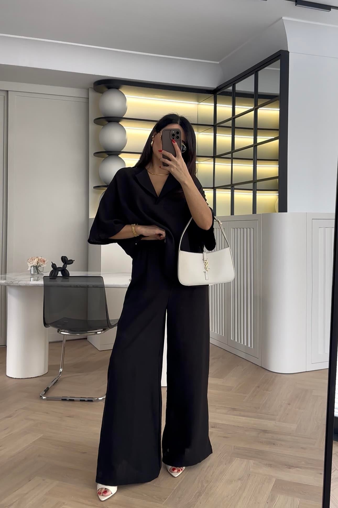 Siyah Rahat Kalıp Keten Takım