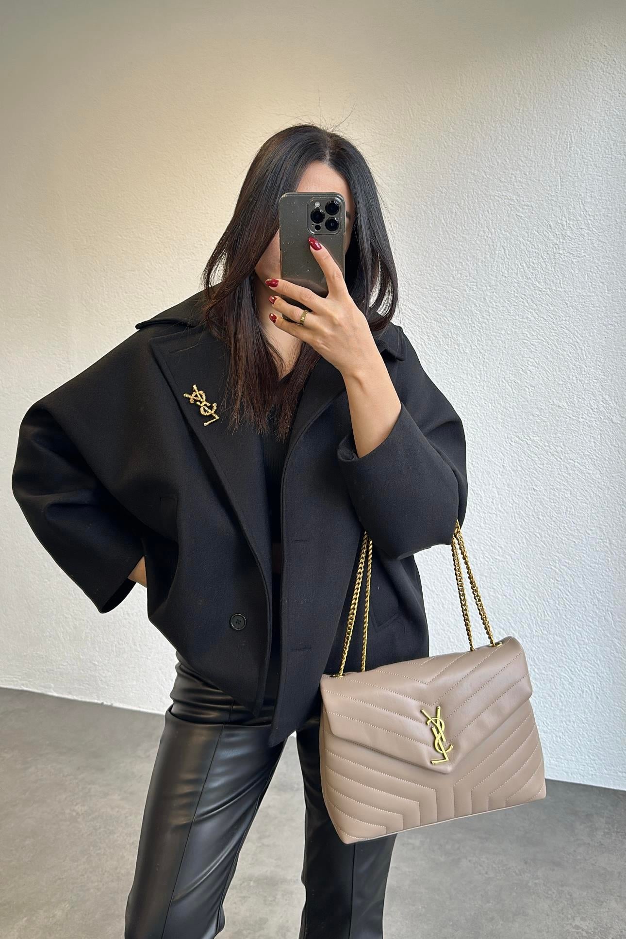 Siyah Renk Oversize Astarlı Kaşe Kaban 