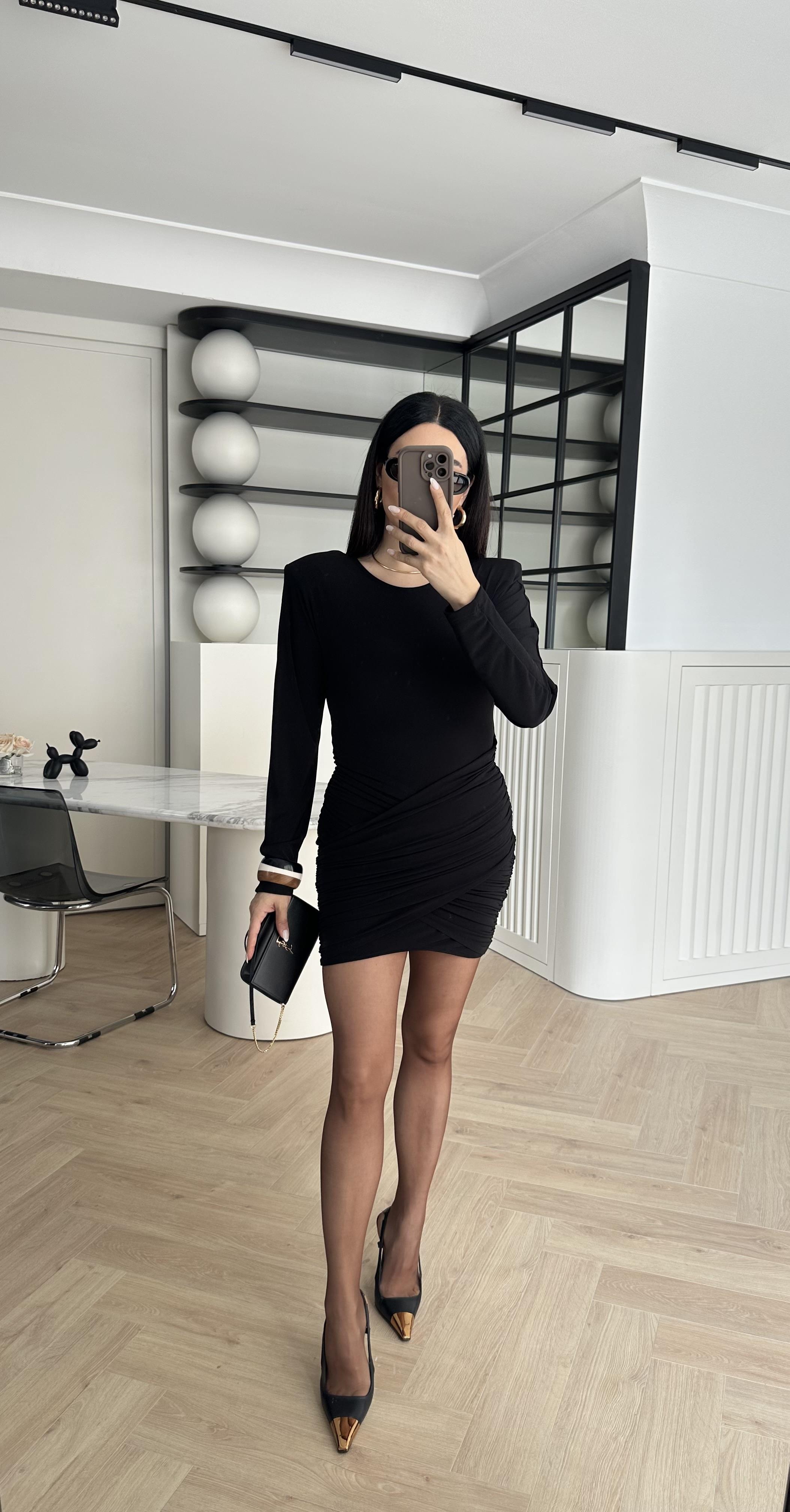 Siyah Vatkalı Marka Muadil Tasarım Elbise