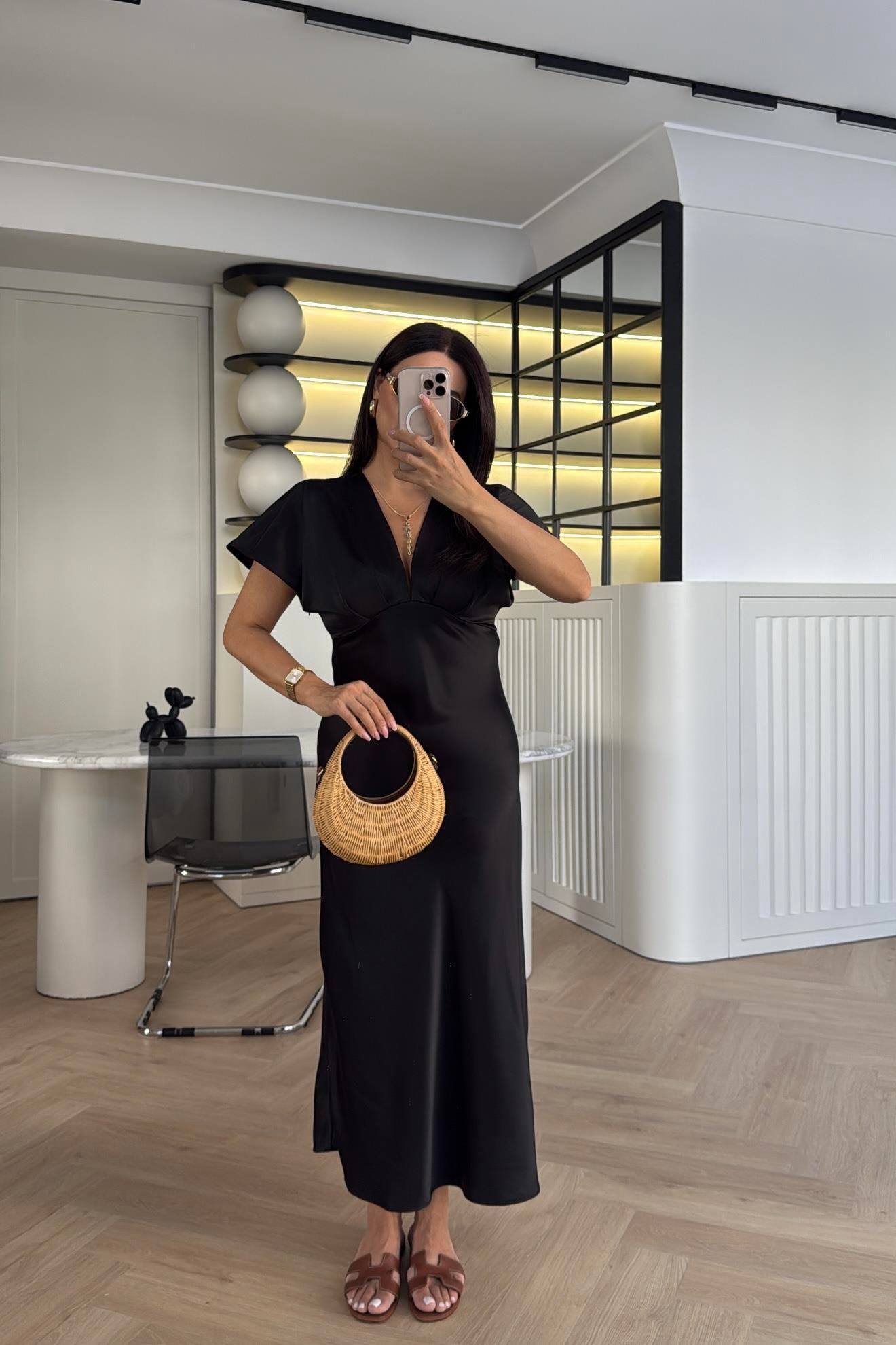 SİYAH ZR MODEL TOK SATEN ELBİSE 