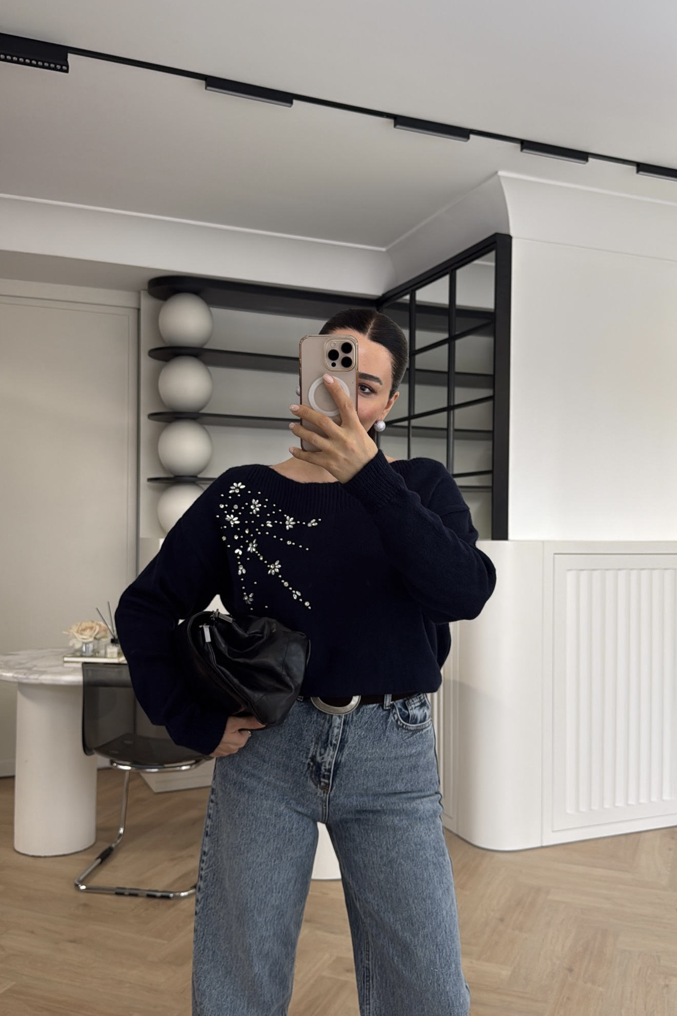 TAŞ DETAYLI TRİKO KAZAK LACİVERT 