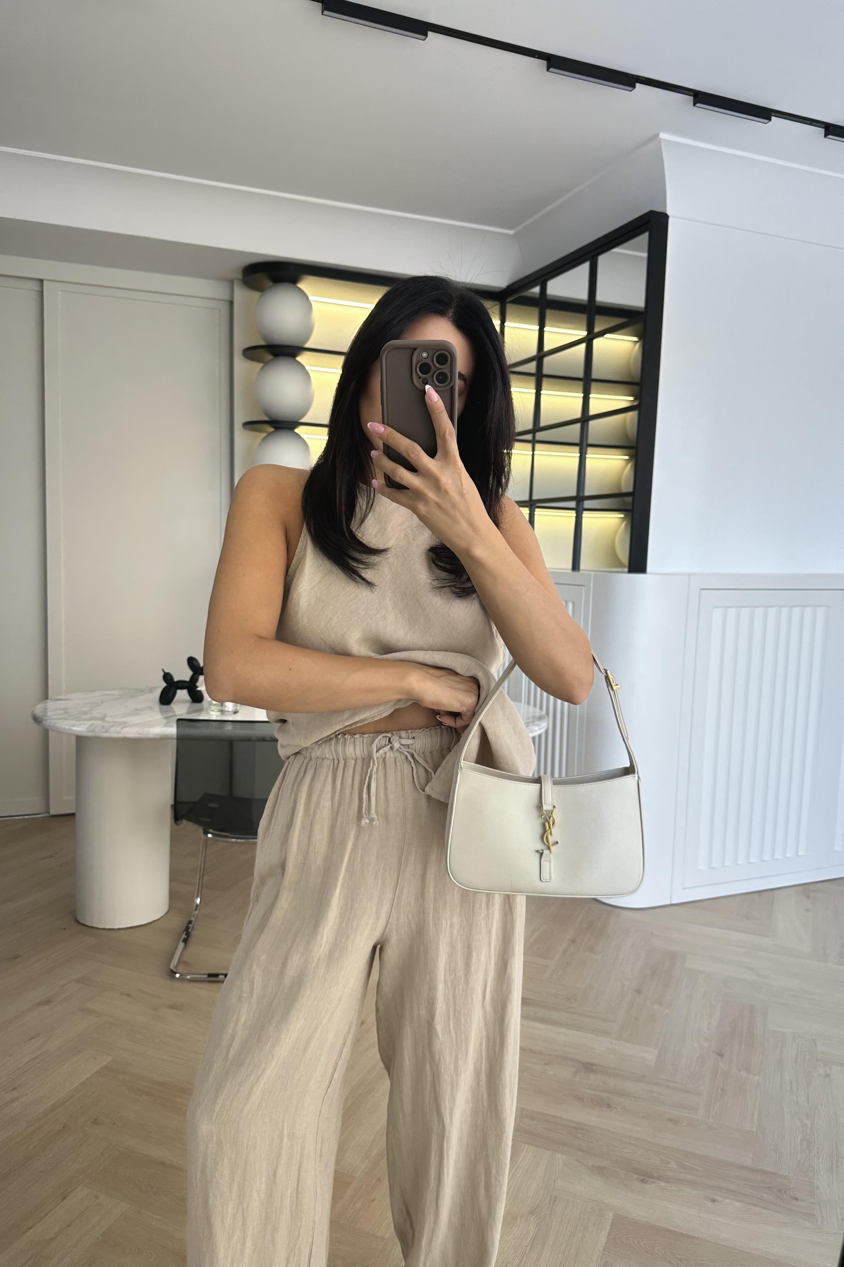 Taş Ham Keten Pantolon Bluz Takım