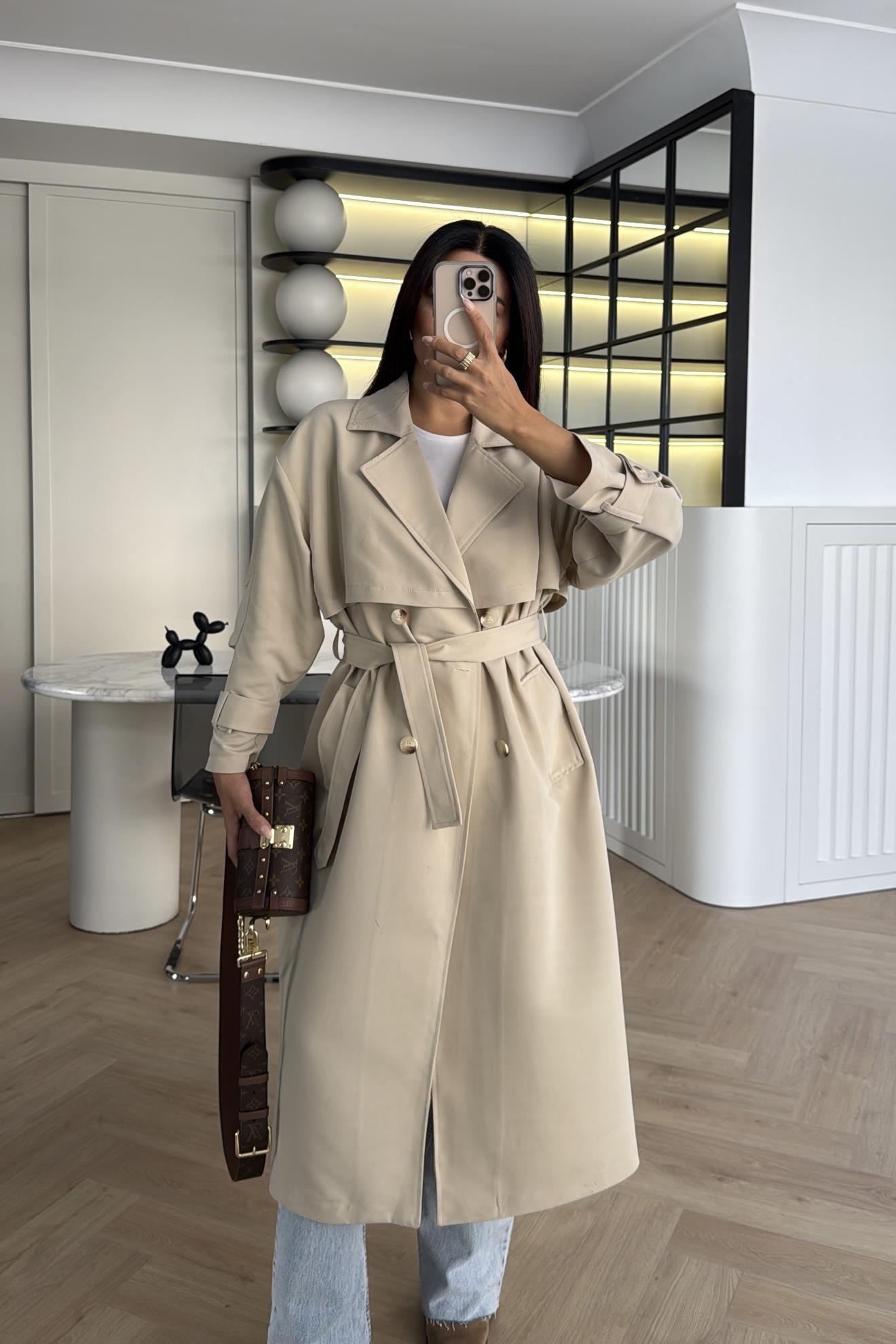 TAŞ KEMERLİ ASTARSIZ RAHAT KALIP TRENÇKOT