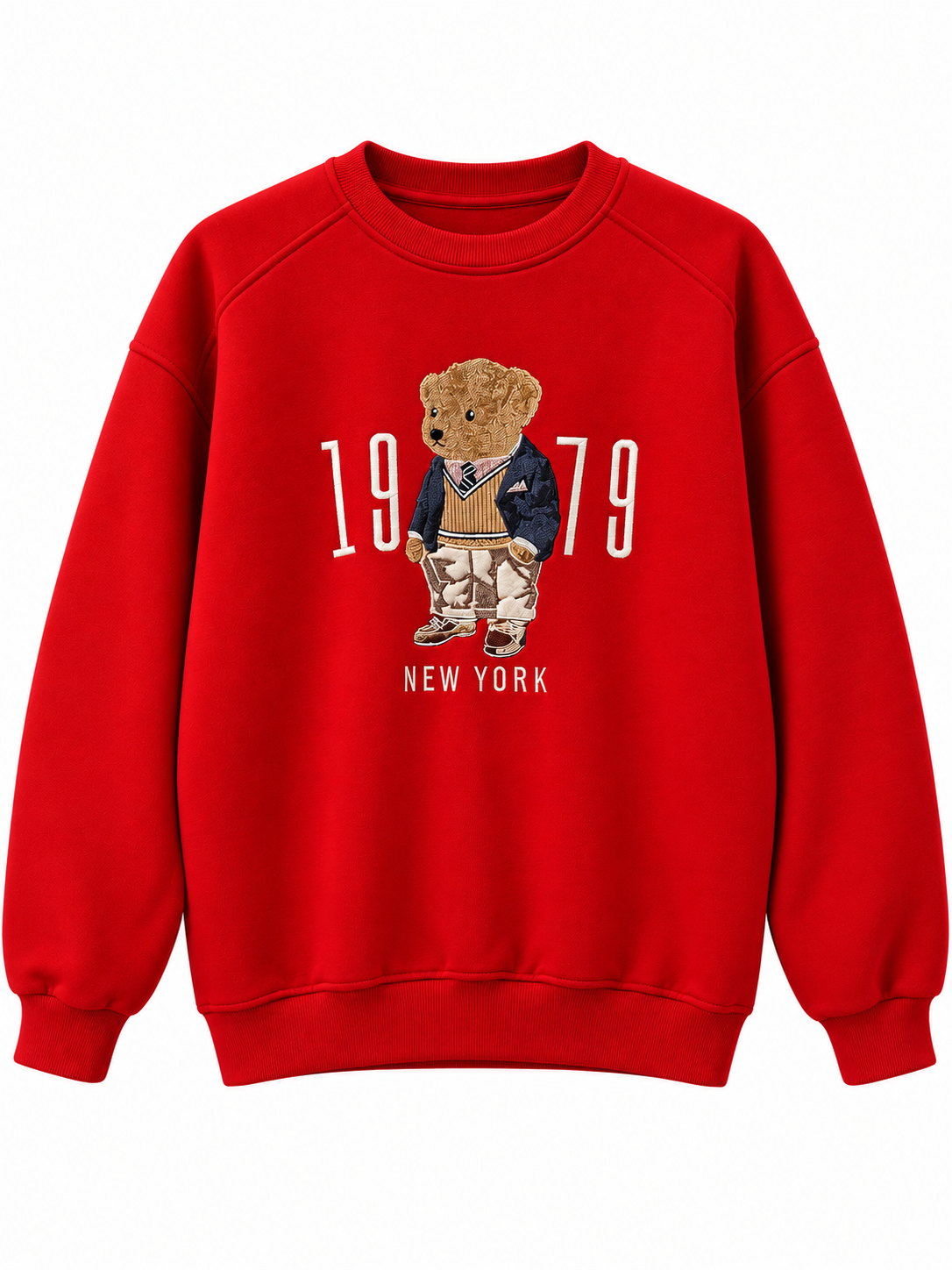 Teddy Nakışlı Sweatshirt Kırmızı 