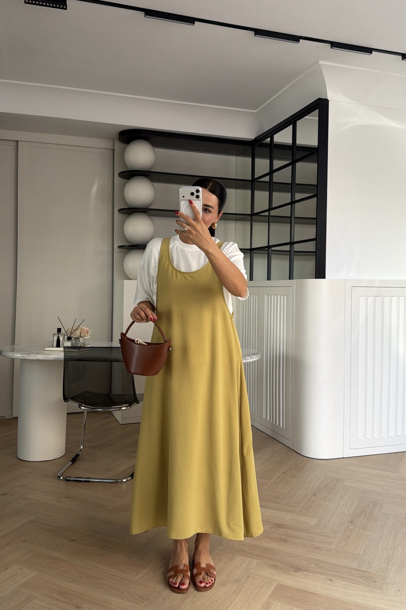 TİŞÖRT DETAYLI JİLE ELBİSE YAĞ YEŞİLİ 