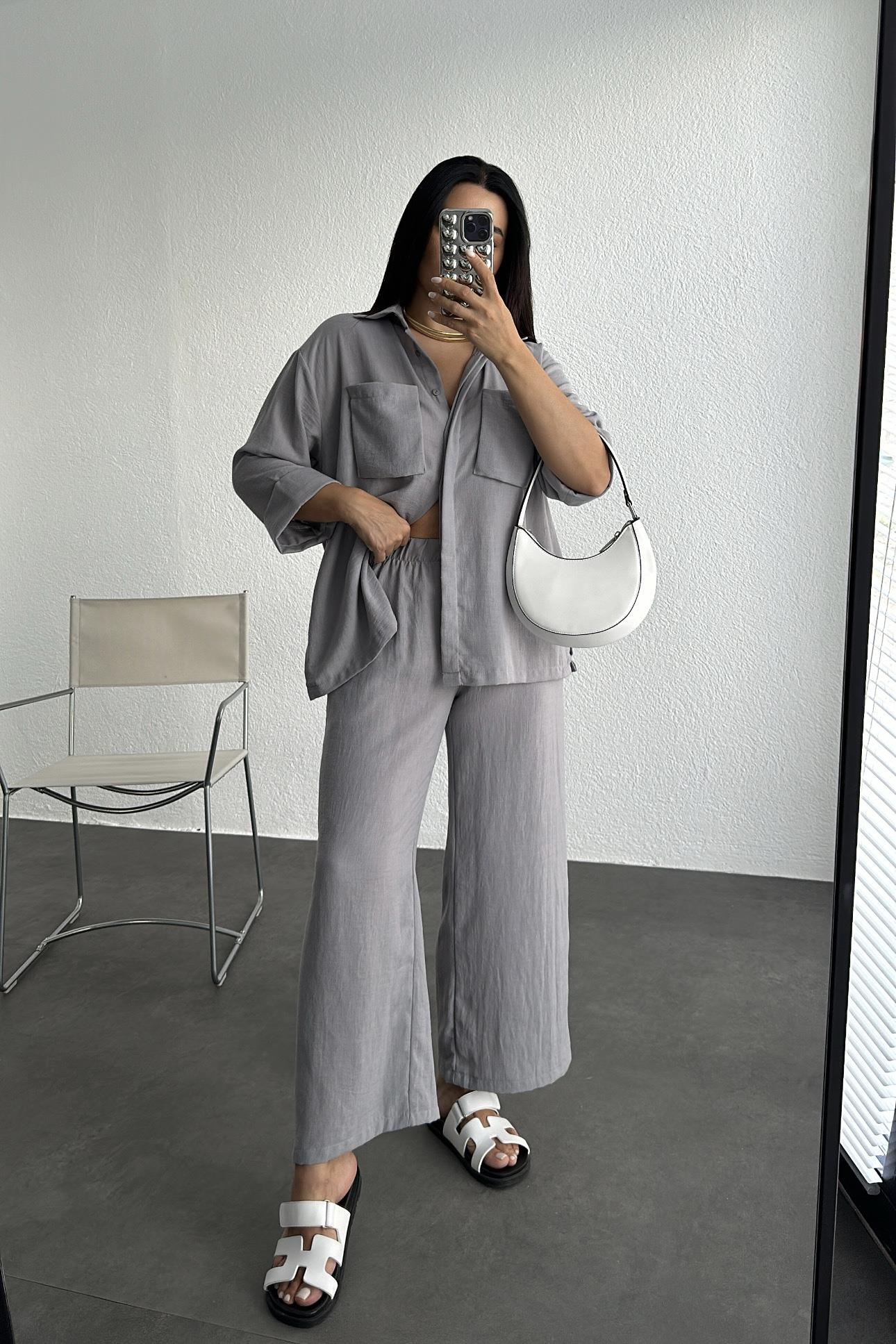 Torba Cepli Keten Takım Gri