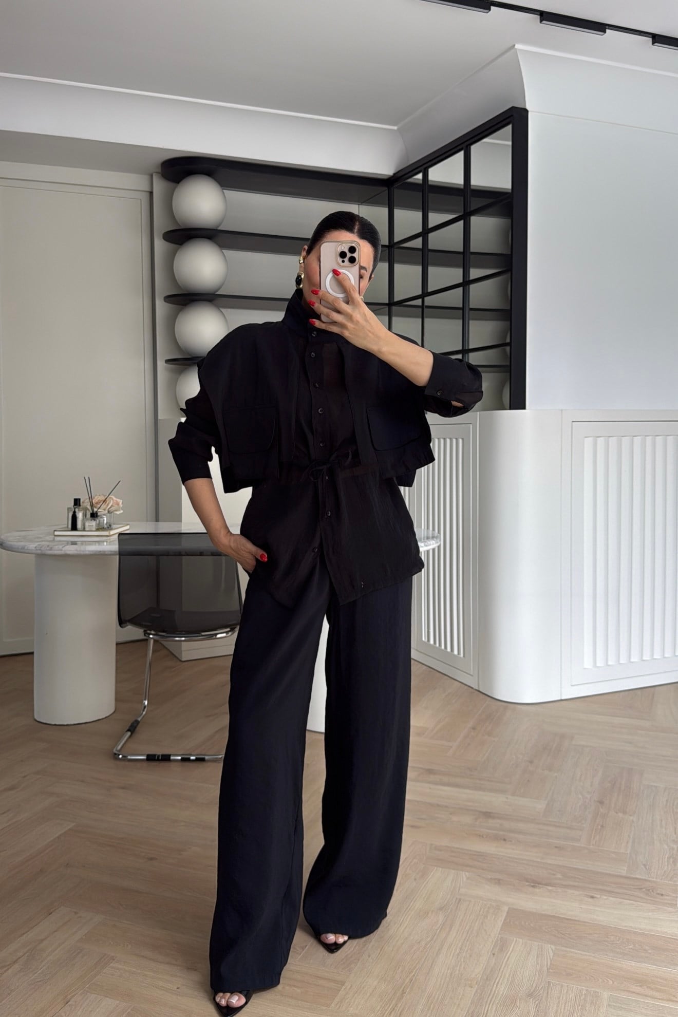 TRANSPARAN GEÇİŞLİ İKİLİ TAKIM SİYAH 