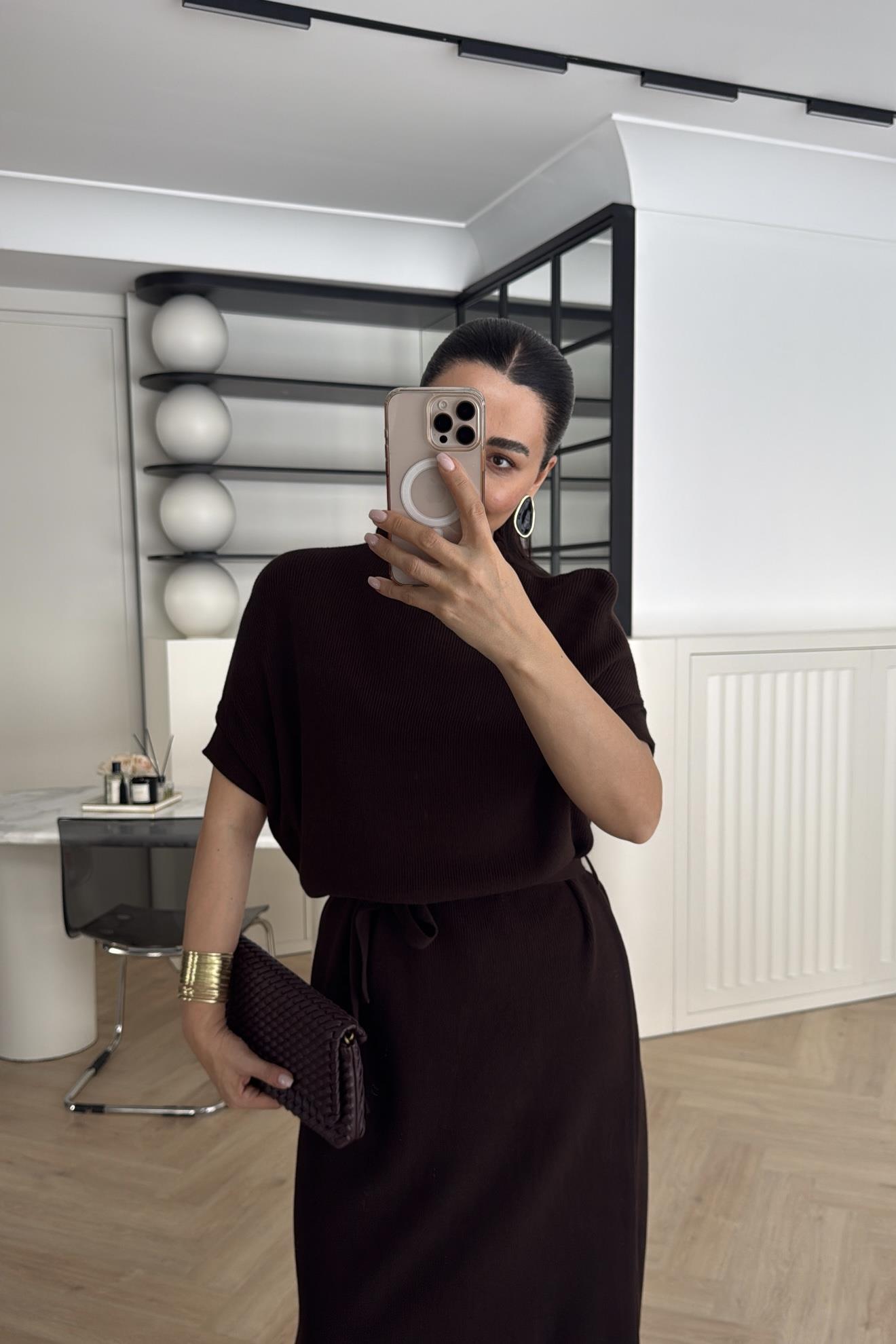 TRİKO ELBİSE KAHVE 