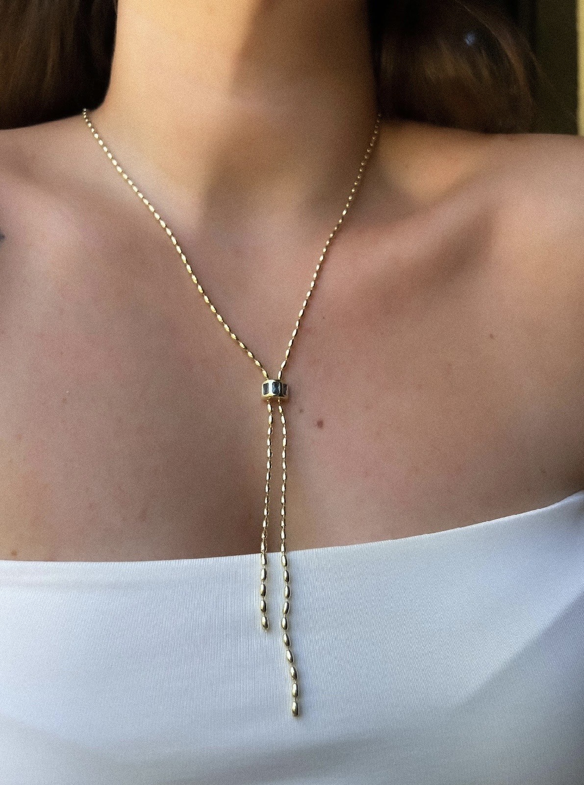 UZUN MAVİ DETAY ZİNCİR KOLYE