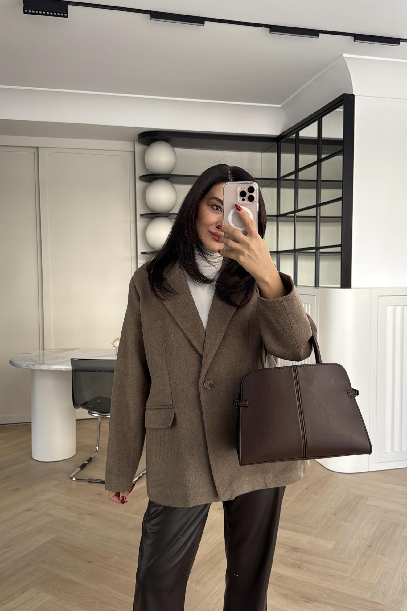 VİZON ASTARLI TEK DÜĞMELİ KAŞE BLAZER CEKET 