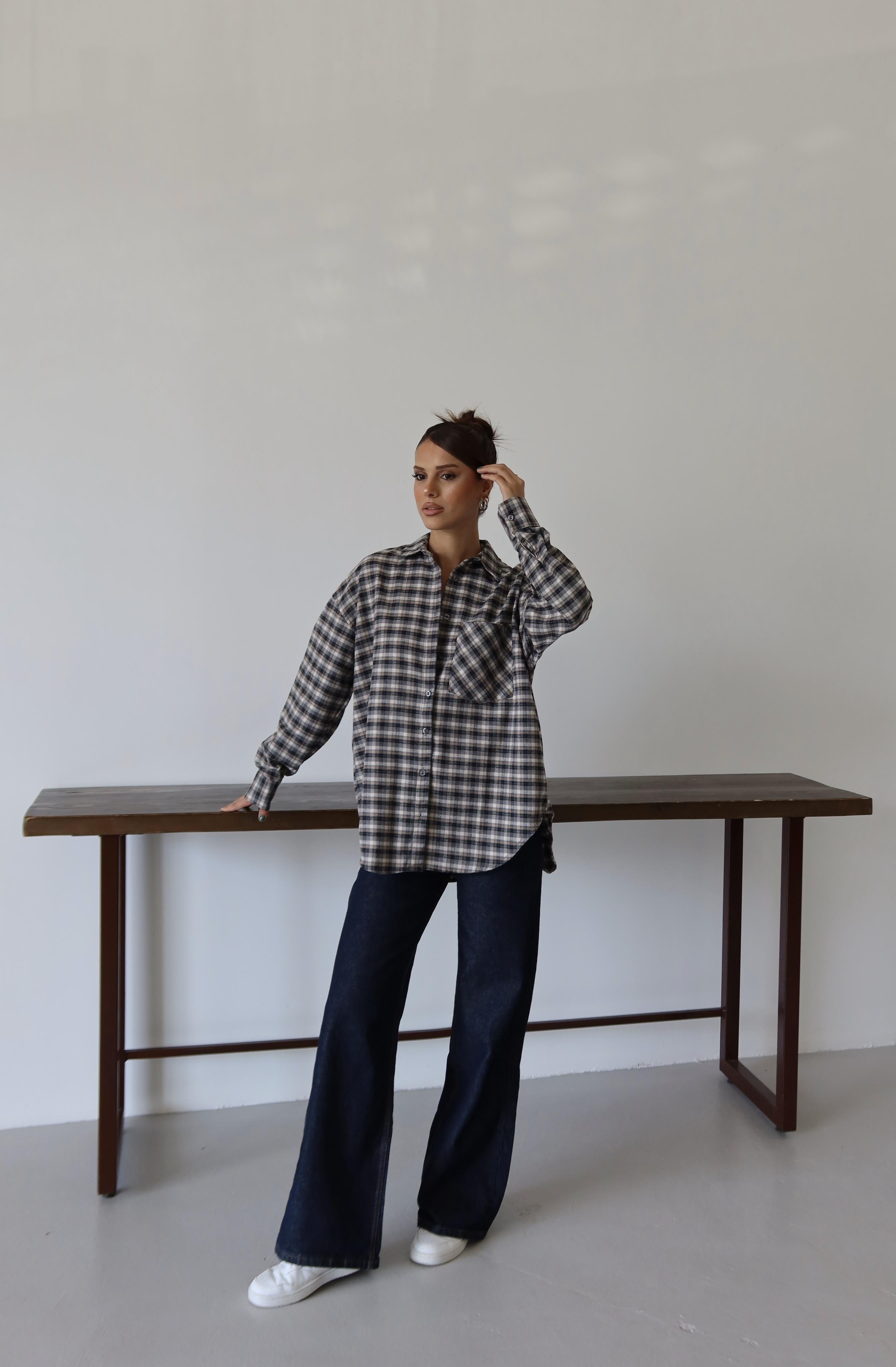 VİZON EKOSE OVERSIZE GÖMLEK