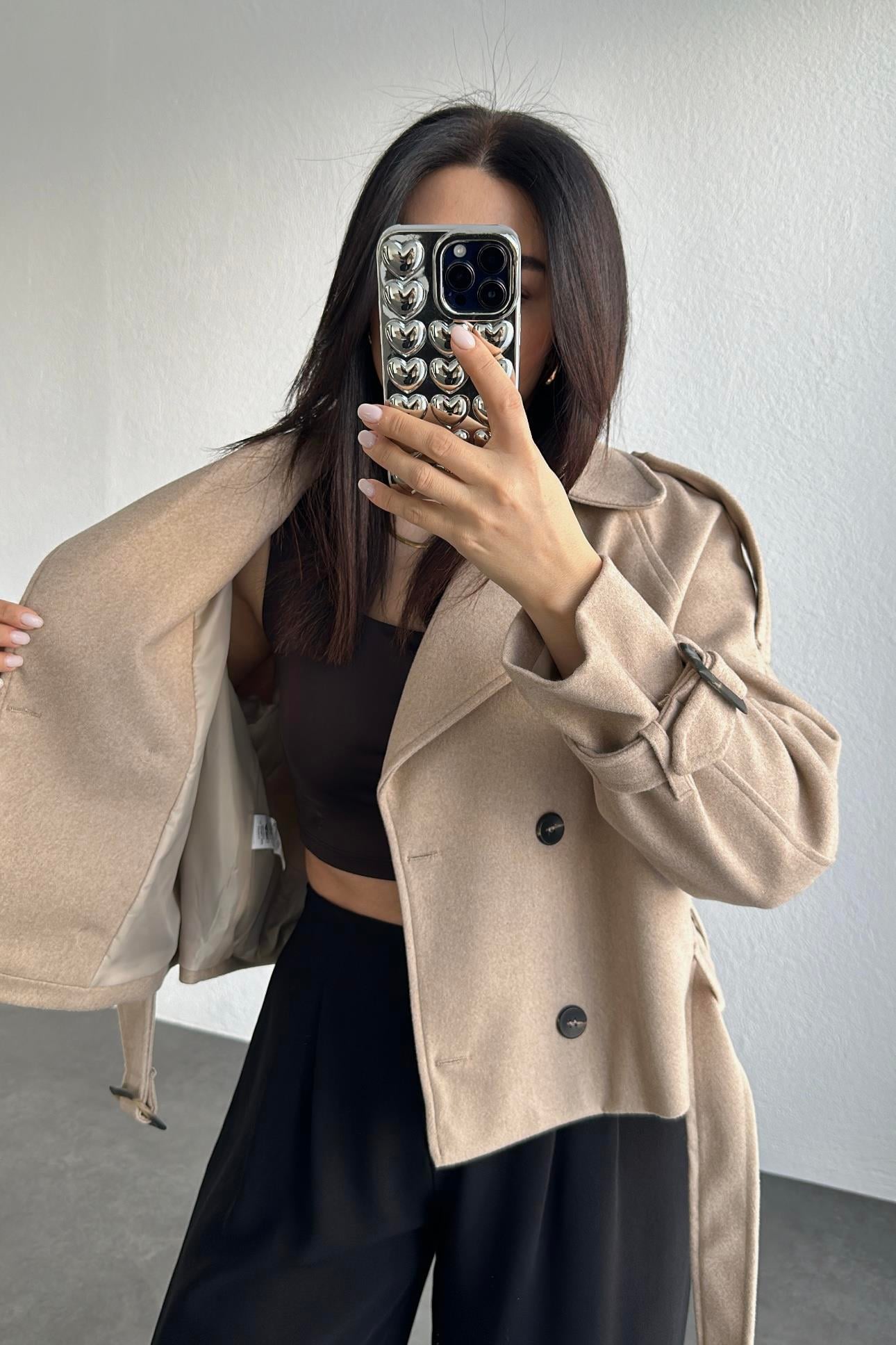 Vizon Renk Astarlı Kaşe Ceket