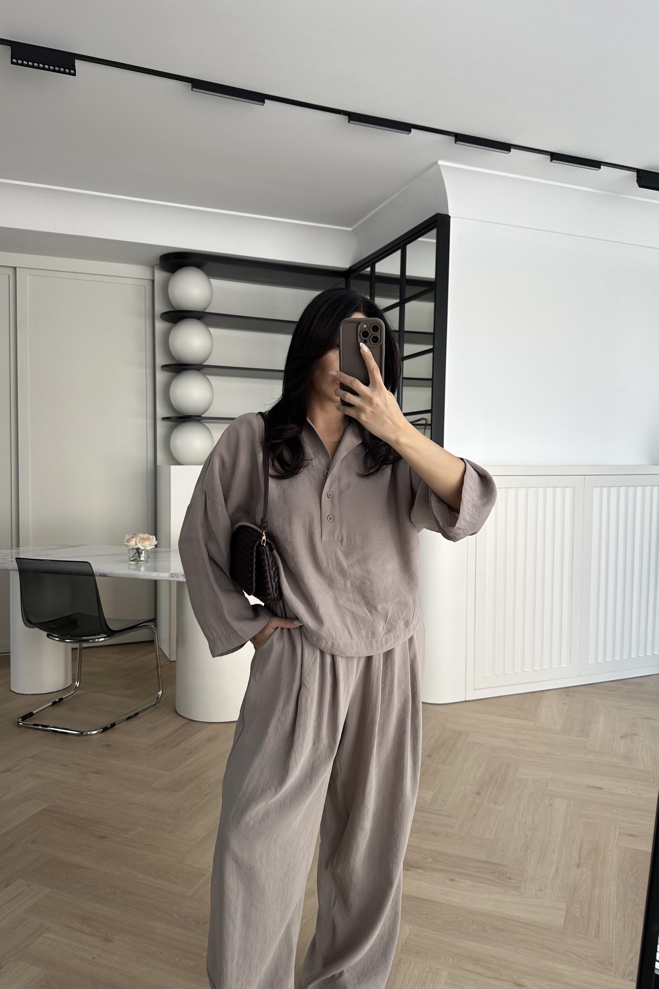 Vizon Tensel Düğmeli Salaş Gömlek