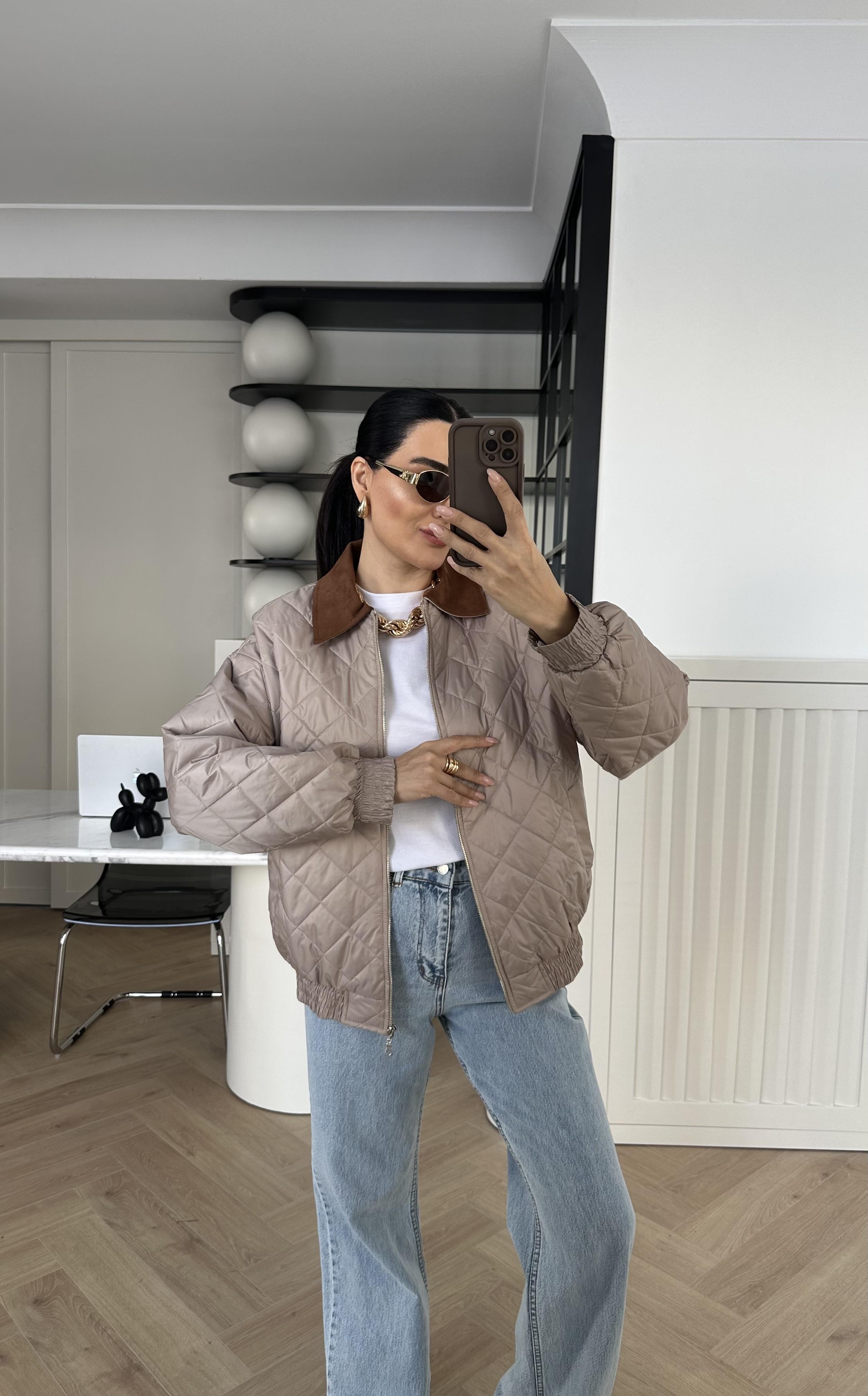 Vizon Yakası Süet Elyaf Dolgu Ceket