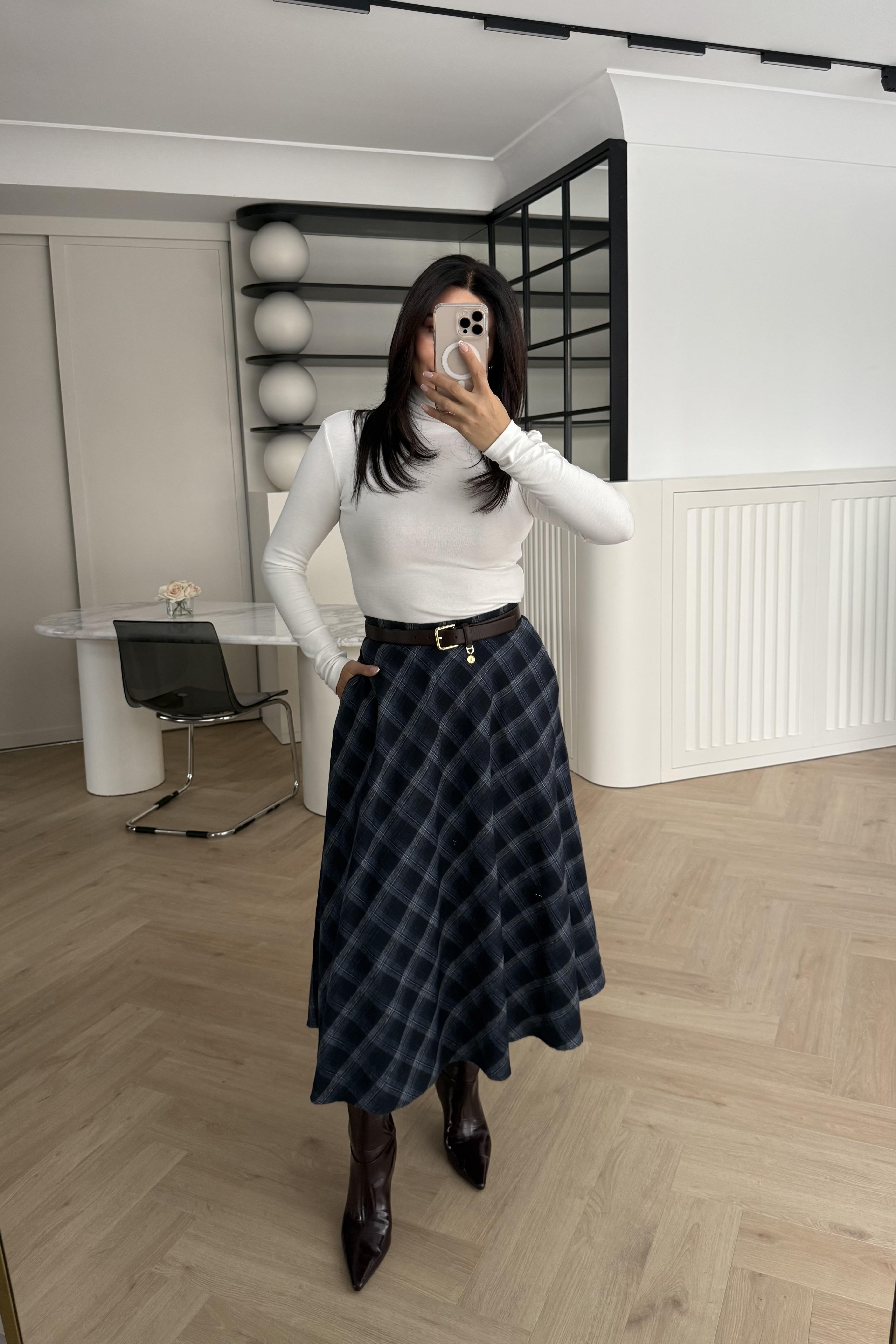 YANDAN FERMUARLI CEP DETAYLI EKOSE ETEK LACİ