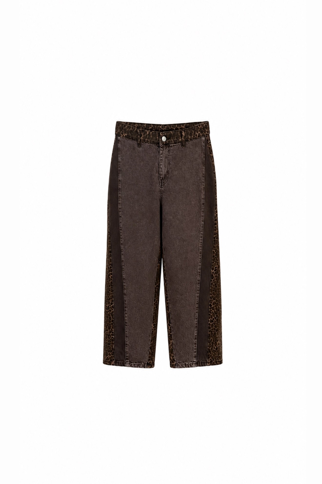 YÜKSEK BEL LEOPAR DESENLİ JEAN PANTOLON KAHVE 