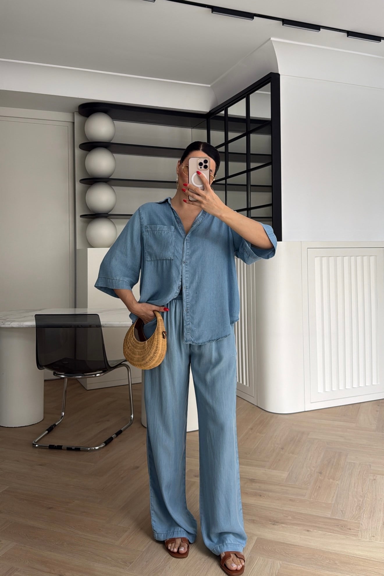 YUMUŞAK DENİM KUMAŞ GÖMLEK PANTOLON TAKIM AÇIK MAVİ