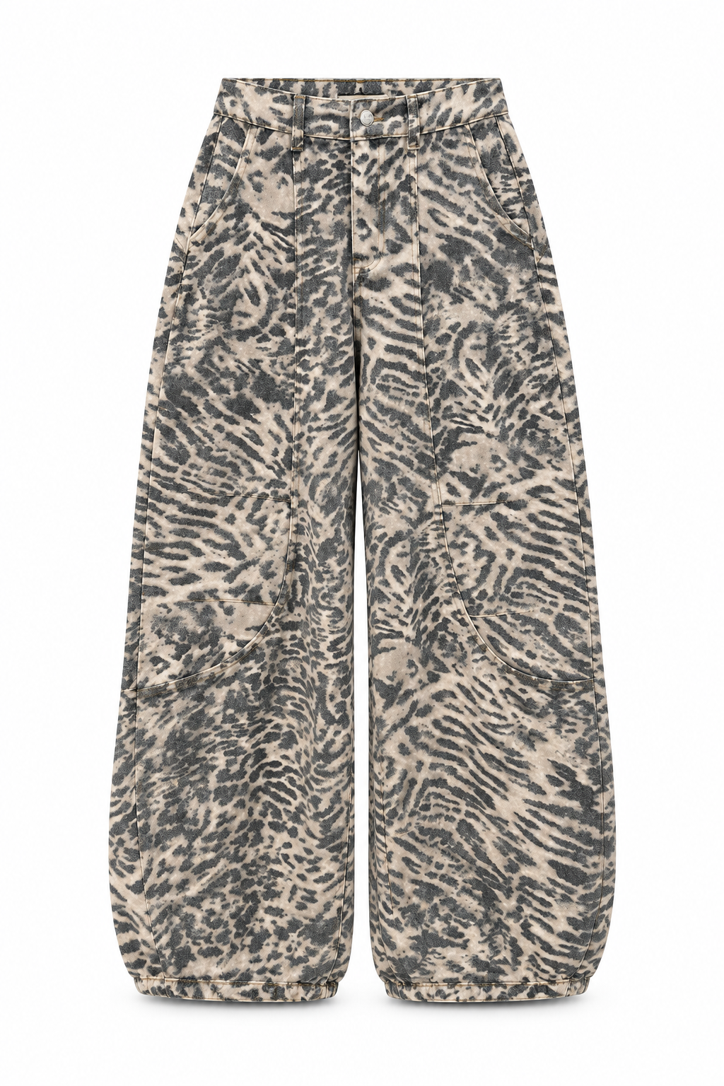 Zebra Desen Parça Dikişli Geniş Paça Pantolon 