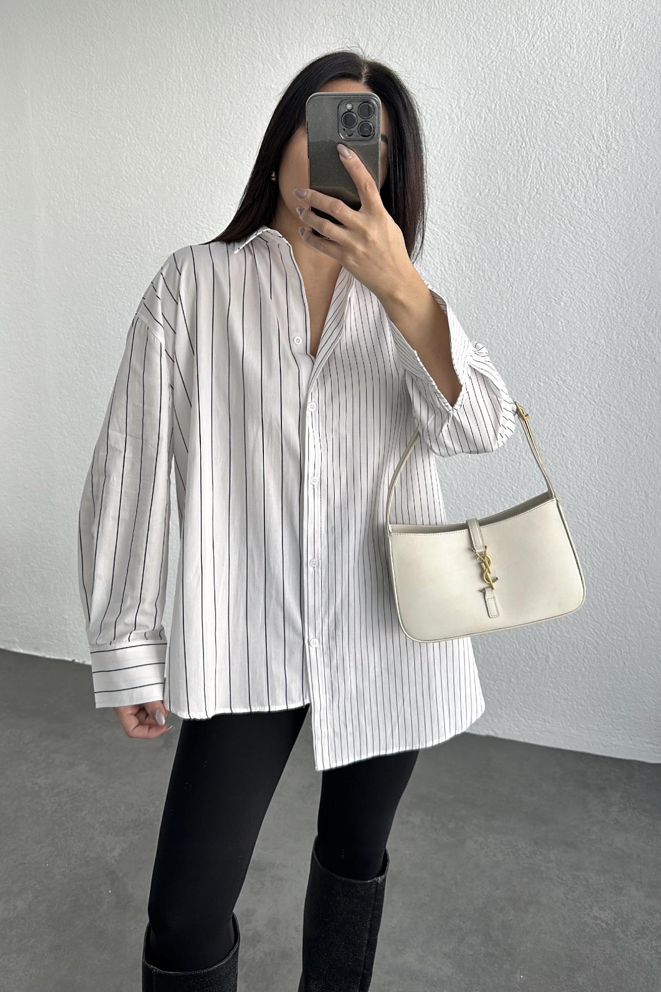 Zr Model Asimetrik Çizgili Gömlek