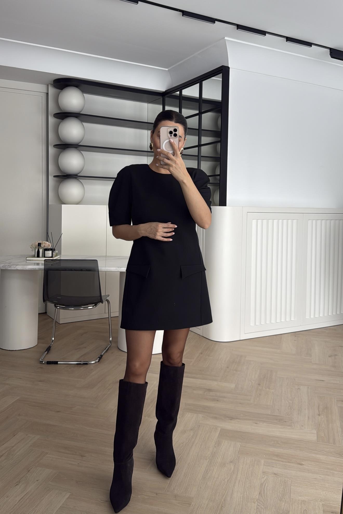 ZR MODEL VATKALI KISA ELBİSE SİYAH 