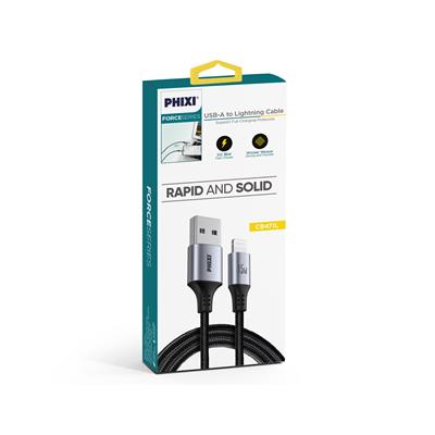Force Serisi CB471L USB-A to Lightning Hasır Siyah Kablo – 1 Metre, 15W Metal Uçlu 