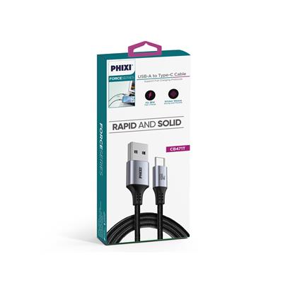 Force Serisi CB471T USB-A to Type-C Hasır Siyah Kablo – 1 Metre, 18W Metal Uçlu