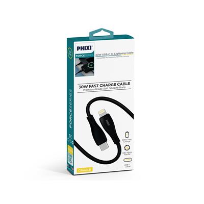 PHIXI CB440LB  30W USB-C to Lightning Hızlı Şarj Kablosu Siyah – PD Destekli Silikon iPhone Kablo