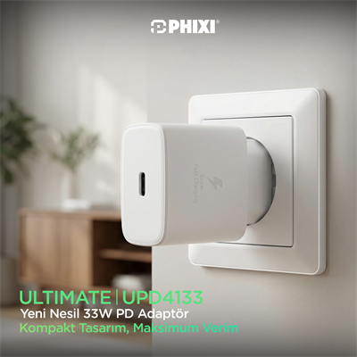 PHIXI 33W PD Type-C Hızlı Şarj Adaptörü – UPD4133 Kompakt USB-C Şarj Cihazı