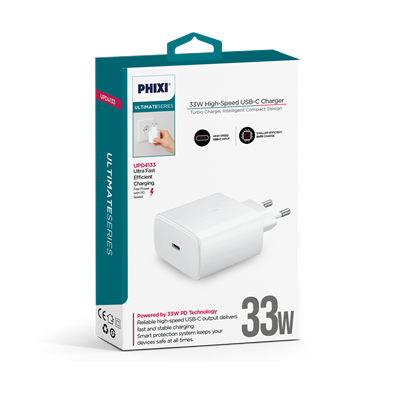 PHIXI 33W PD Type-C Hızlı Şarj Adaptörü – UPD4133 Kompakt USB-C Şarj Cihazı