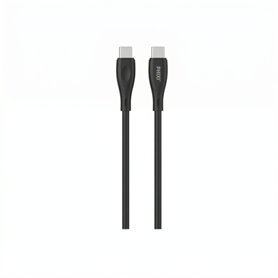 PHIXI CB440TB 60W Type-C to Type-C Hızlı Şarj Kablosu Siyah – PD Destekli Silikon Kablo