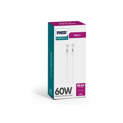 PHIXI Massive Serisi CB408T - 60W Type-C to Type-C Hızlı Şarj Kablosu 30lu Paket – PD 5.0 USB-C Şarj Kablosu