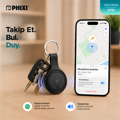 PHIXI AT10 Akıllı Eşya Bulucu Takip Etiketi – iOS Bul Uyumlu, Suya Dayanıklı