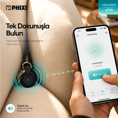 PHIXI AT20 Akıllı Eşya Bulucu Takip Etiketi – Uygulama Kontrollü Anahtarlık Tipi
