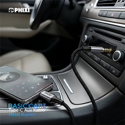 Phixi Basic CA113 Metal Başlıklı 100cm Type-C to Aux Silikon Kablo