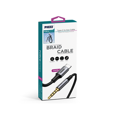 Phixi Basic CA113 Metal Başlıklı 100cm Type-C to Aux Silikon Kablo