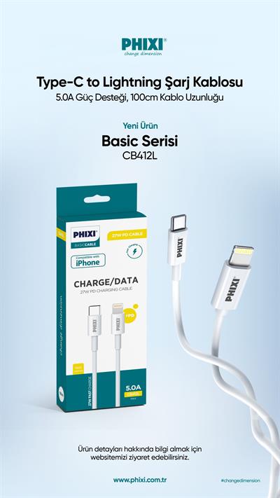 Phixi Basic CB412L Type-C to Lightning USB Şarj Kablosu