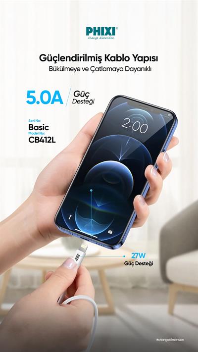 Phixi Basic CB412L Type-C to Lightning USB Şarj Kablosu