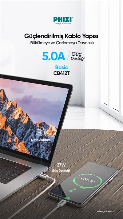 Phixi Basic CB412T Type-C to Type-C USB Şarj Kablosu