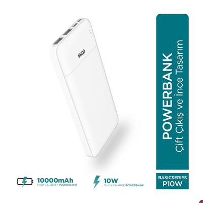 Phixi Basic P10 10000mAh Powerbank 10W - 2 Port LED Gösterge - Taşınabilir Şarj Cihazı