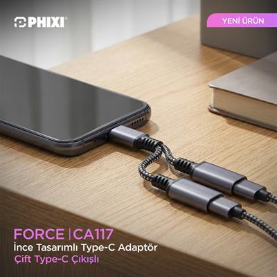 PHIXI CA117 Type-C Ses ve Şarj Adaptörü – USB-C Çift Giriş Splitter
