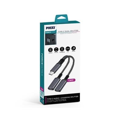PHIXI CA117 Type-C Ses ve Şarj Adaptörü – USB-C Çift Giriş Splitter