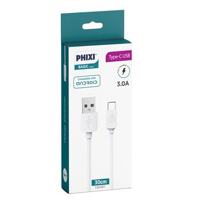 Phixi CB405T Basic 30 Cm Type-C USB Şarj ve Data Kablosu